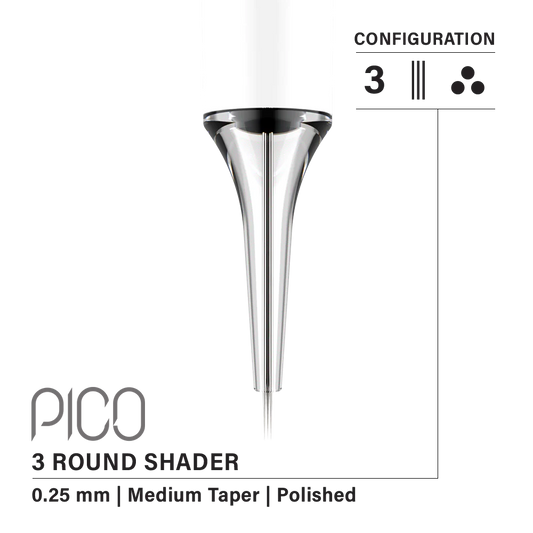 Vertix Pico Round Shader 3本針 / 0.25mm / Medium Taper （20Pack）