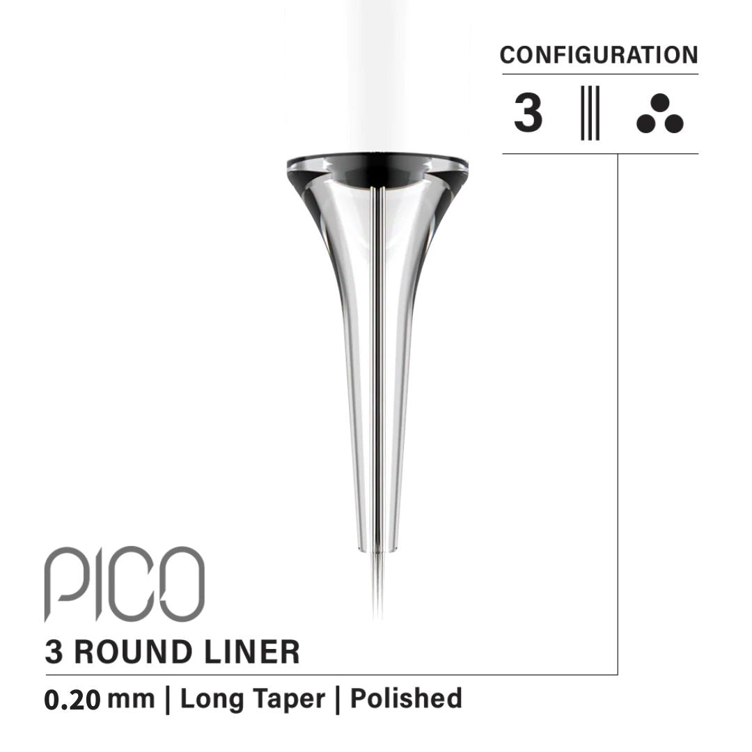 Vertix Pico Round Liner 3本針 / 0.20mm / Long Taper （20Pack）
