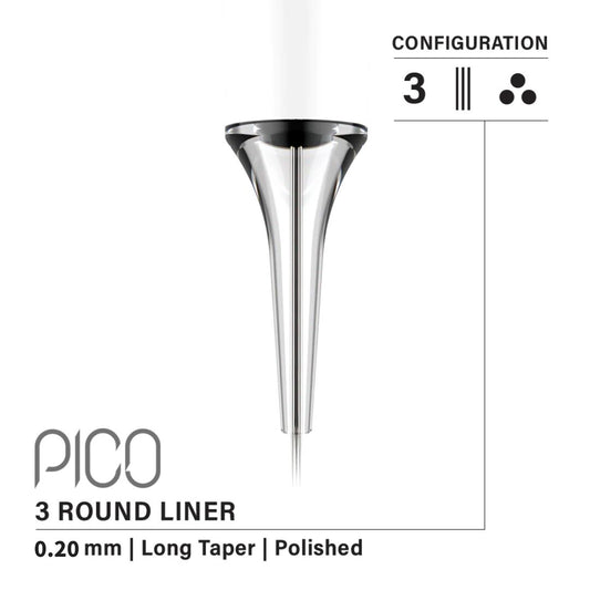 Vertix Pico Round Liner 3本針 / 0.20mm / Long Taper （20Pack）
