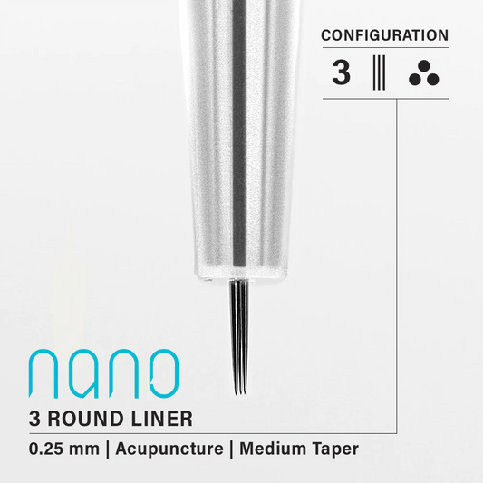 Vertix Nano Round Liner 3本針 / 0.25mm / Medium Taper （20Pack）
