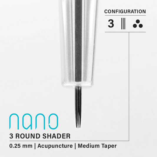 Vertix Nano Round Shader 3本針 / 0.25mm / Medium Taper （20Pack）