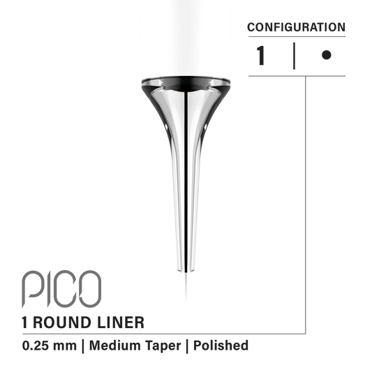 Vertix Pico Round Liner 1本針 / 0.25mm / Medium Taper （20Pack）