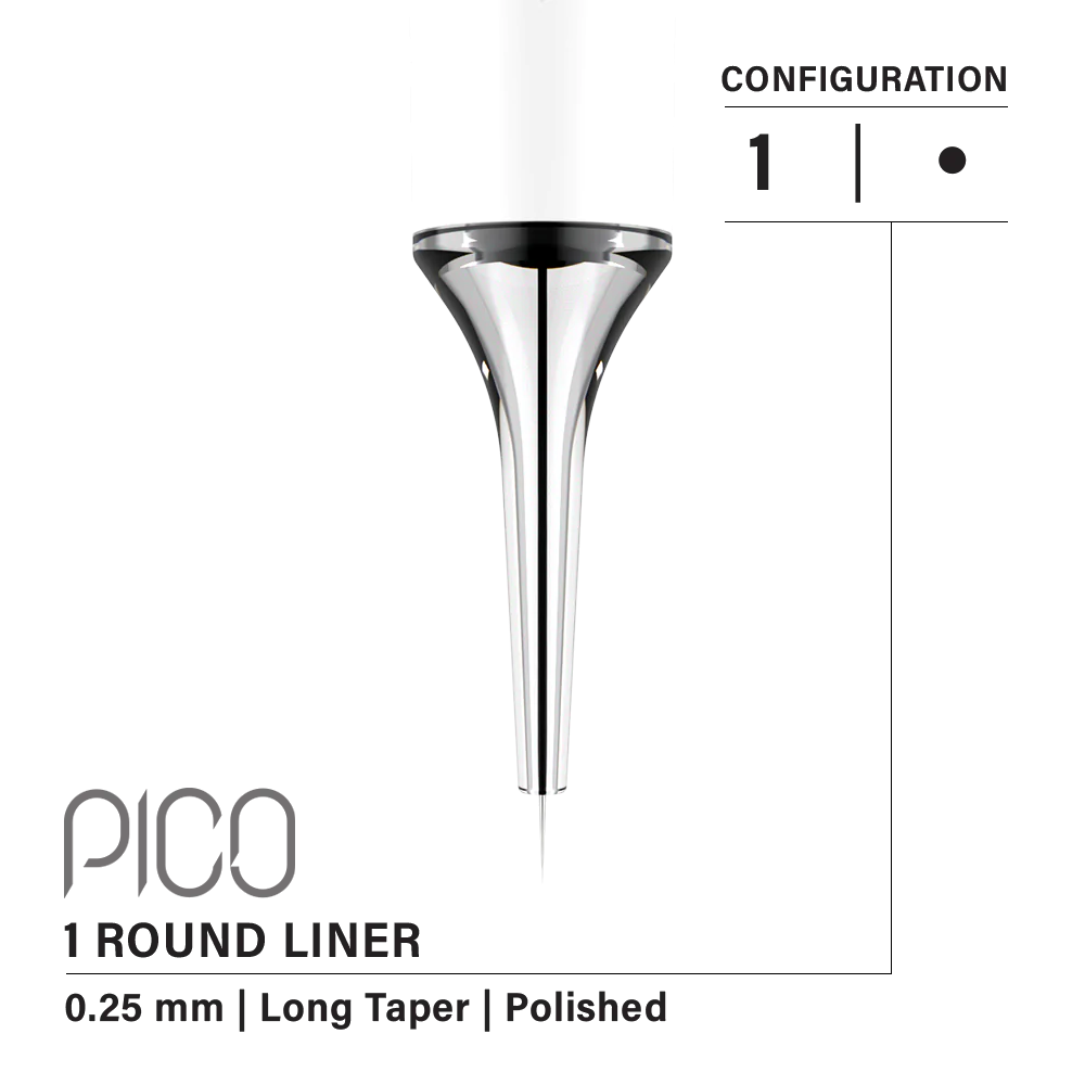 Vertix Pico Round Liner 1本針 / 0.25mm / Long Taper （20Pack）