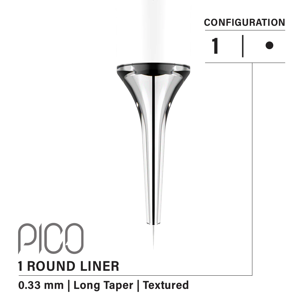 Vertix Pico Round Liner 1本針 / 0.33mm / Long Taper Textured （20Pack）