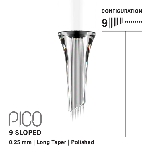 Vertix Pico Sloped 9本針 / 0.25mm / Long Taper （20Pack）